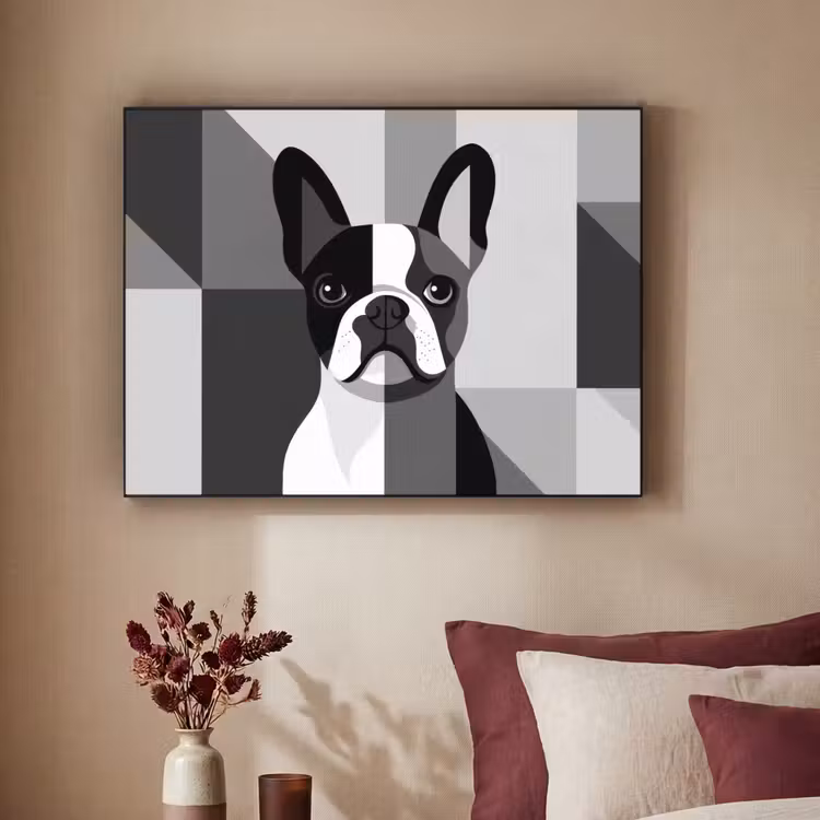 Buldog - Zwart - Abstract - Vlakken Textielframe - compleet frame klein -sfeer1