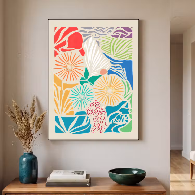 Kleurrijk - Abstract - Bloemen - Patronen Textielframe zwart klein -sfeer1