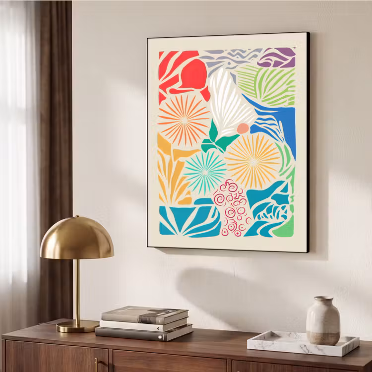Kleurrijk - Abstract - Bloemen - Patronen Textielframe zwart klein -sfeer3