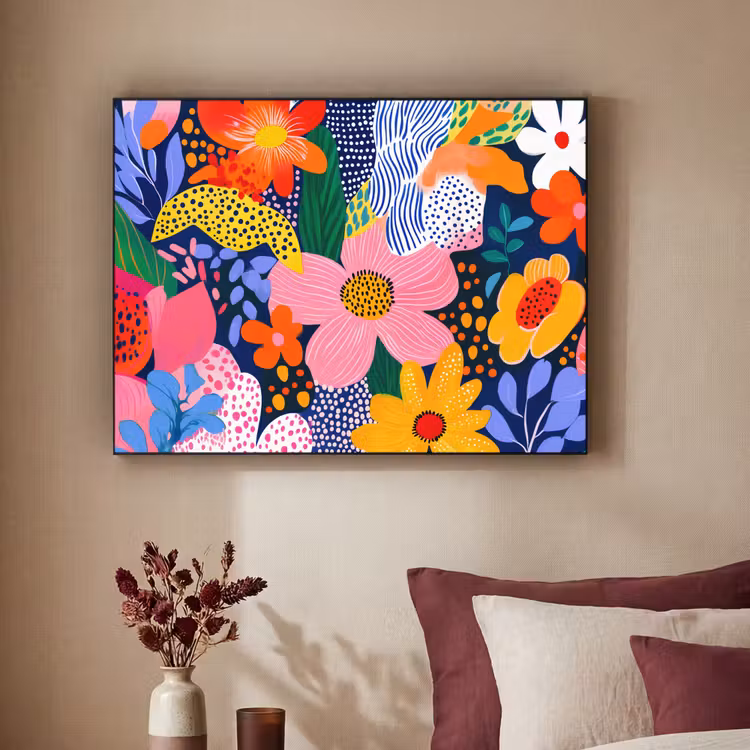 Kleurrijk - Bloemen - Abstract - Stippen Textielframe zwart klein -sfeer1