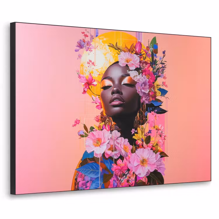 Kleurrijk - Bloemen - Vrouw - Zon Textielframe - compleet frame klein -3d