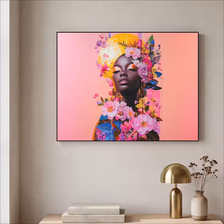 Kleurrijk - Bloemen - Vrouw - Zon Textielframe - compleet frame klein -sfeer2