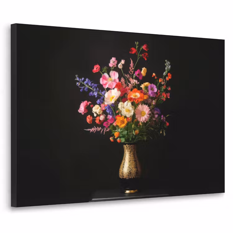 Kleurrijk - Boeket - Vaas - Goud Textielframe zwart klein -3d
