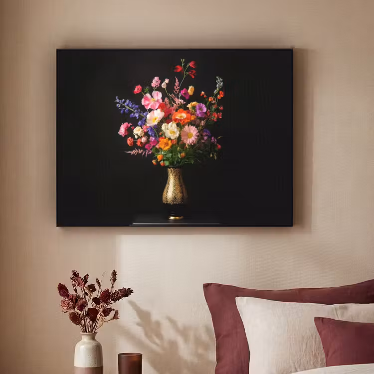 Kleurrijk - Boeket - Vaas - Goud Textielframe - compleet frame klein -sfeer1