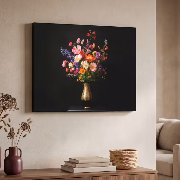 Kleurrijk - Boeket - Vaas - Goud Textielframe - compleet frame klein -sfeer3