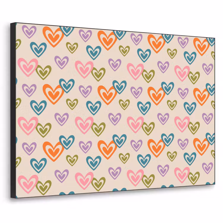 Kleurrijk - Hartjes - Patroon - Beige Textielframe - compleet frame klein 947 -3d