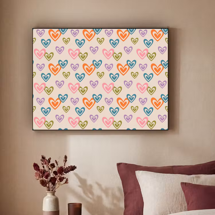 Kleurrijk - Hartjes - Patroon - Beige Textielframe - compleet frame klein 947 -sfeer1