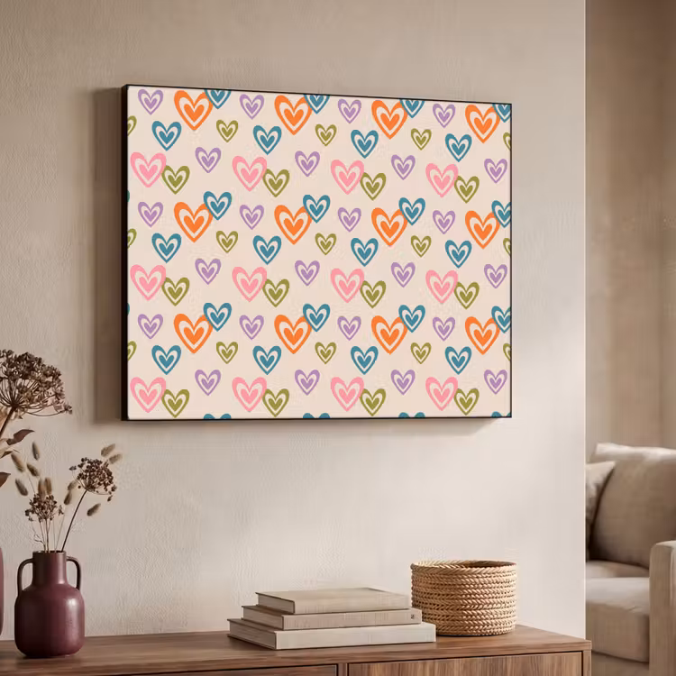 Kleurrijk - Hartjes - Patroon - Beige Textielframe - compleet frame klein 947 -sfeer3