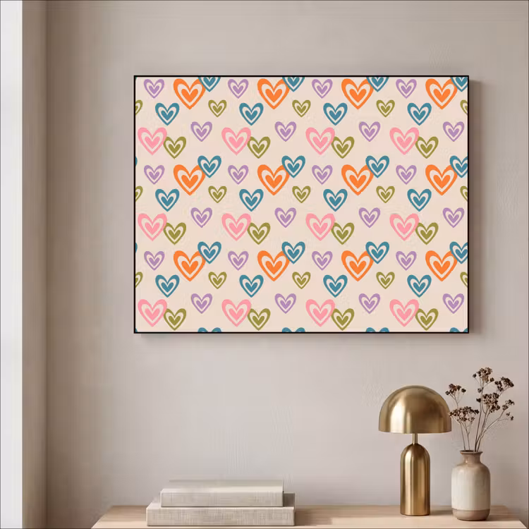 Kleurrijk - Hartjes - Patroon - Beige Textielframe zwart klein 947 -sfeer2