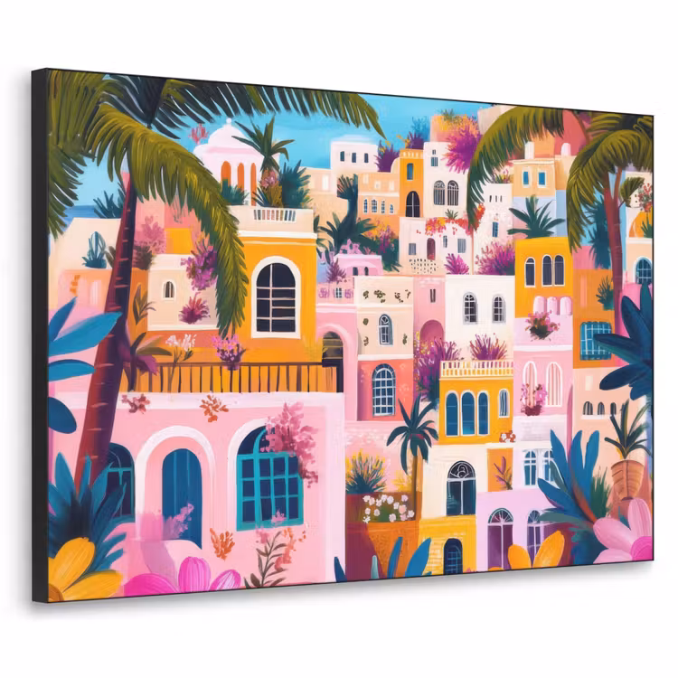 Kleurrijk - Roze - Oranje - Geel - Bloemen Textielframe zwart klein -3d