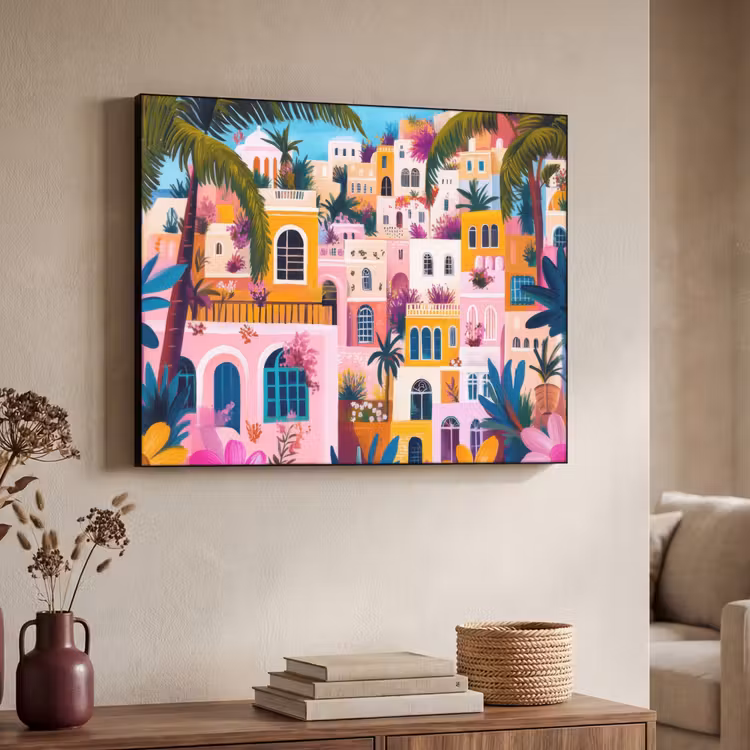 Kleurrijk - Roze - Oranje - Geel - Bloemen Textielframe - compleet frame klein -sfeer3