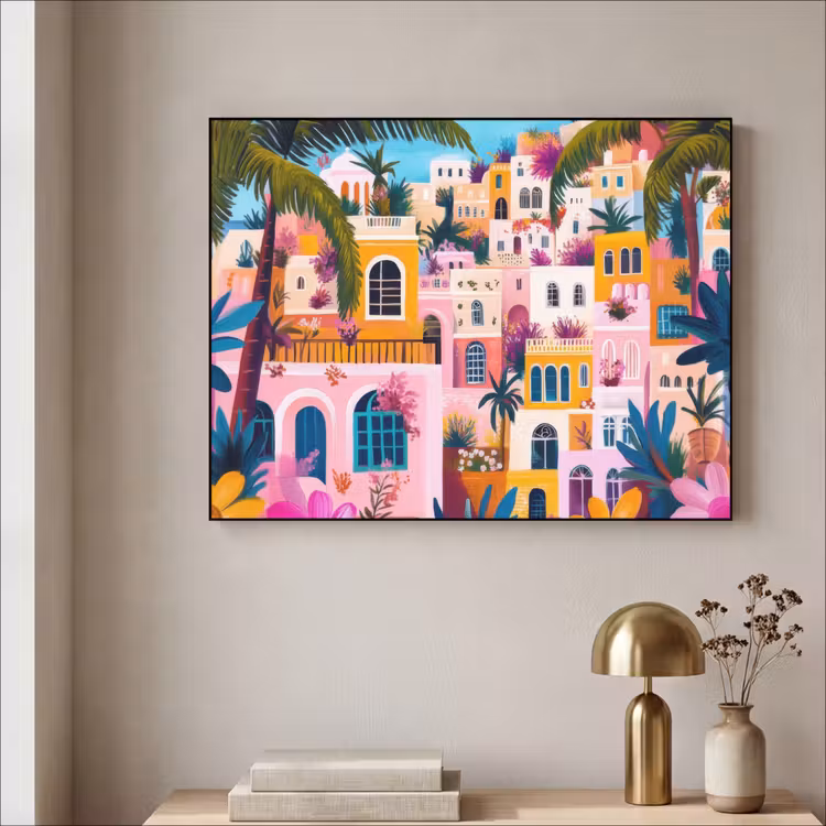Kleurrijk - Roze - Oranje - Geel - Bloemen Textielframe - compleet frame klein -sfeer2