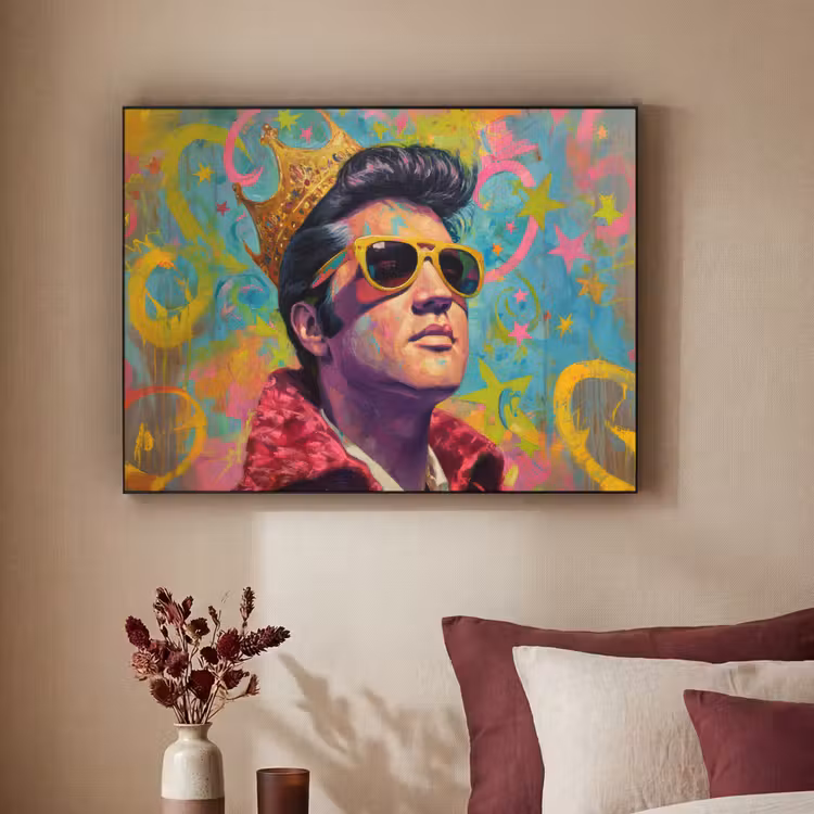 Kleurrijk portret - Kroon - Sterren Textielframe zwart klein -sfeer1