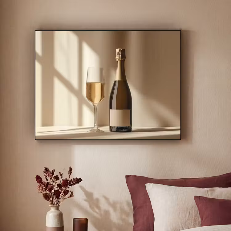 Champagne - Beige - Schaduw - Bubbels Textielframe zwart klein -sfeer1
