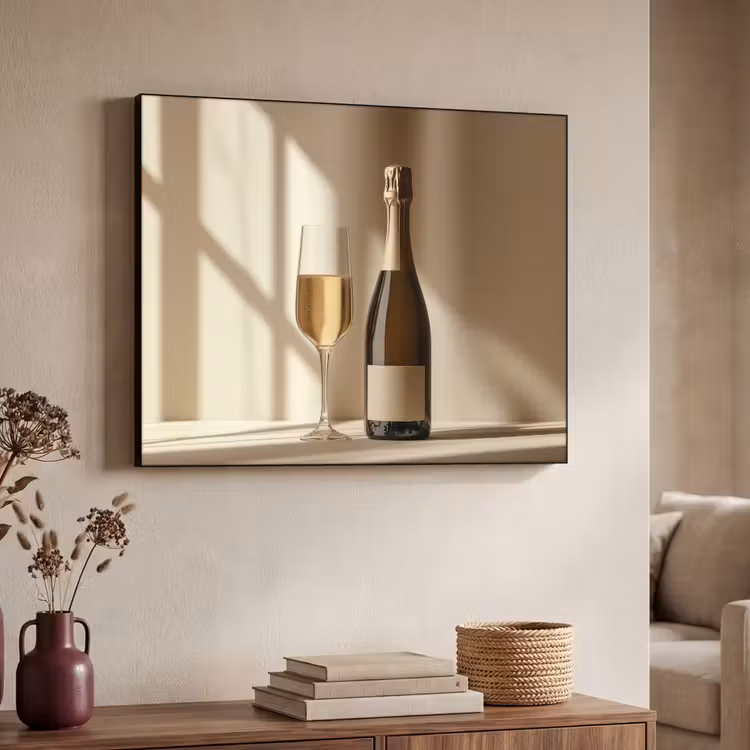 Champagne - Beige - Schaduw - Bubbels Textielframe zwart klein -sfeer3