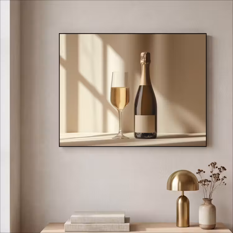 Champagne - Beige - Schaduw - Bubbels Textielframe zwart klein -sfeer2