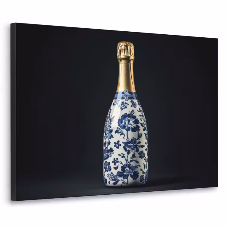Champagne - Bloemen - Goud - Chique Textielframe zwart klein -3d