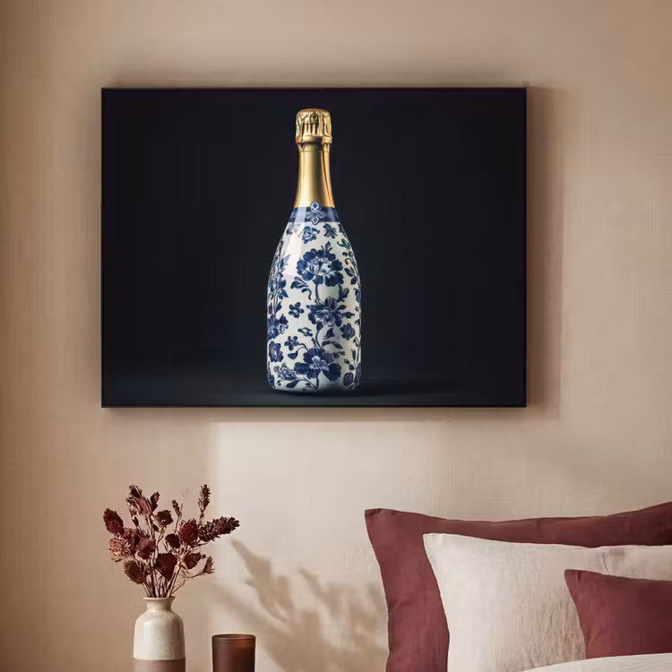 Champagne - Bloemen - Goud - Chique Textielframe - compleet frame klein -sfeer1