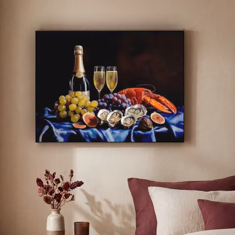 Champagne - Luxe - Oesters Textielframe zwart klein -sfeer1