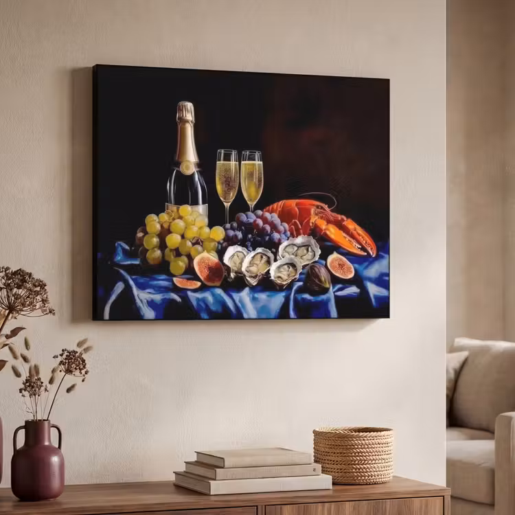 Champagne - Luxe - Oesters Textielframe zwart klein -sfeer3