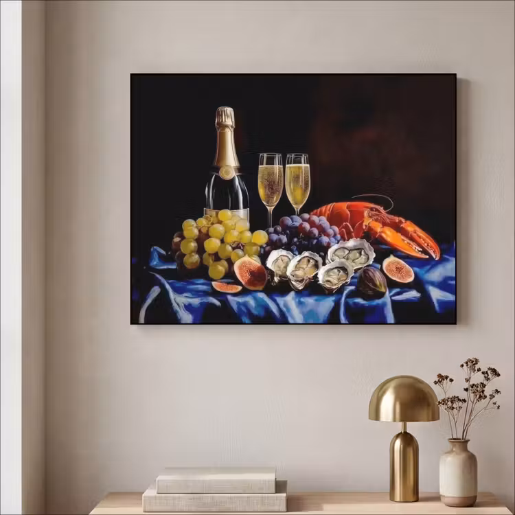 Champagne - Luxe - Oesters Textielframe zwart klein -sfeer2