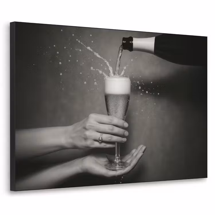 Champagnefles - Glas - Minimalistisch - Spetters Textielframe zwart klein -3d