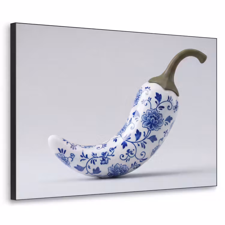Art Frame - Chilischote - Keramik - Blau - Chilipeper - Keramiek - Blauw Textielframe zwart klein