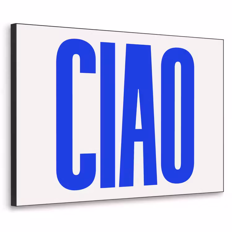 Ciao - Hoofdletters - Blauw - Minimalistisch Textielframe zwart klein -3d