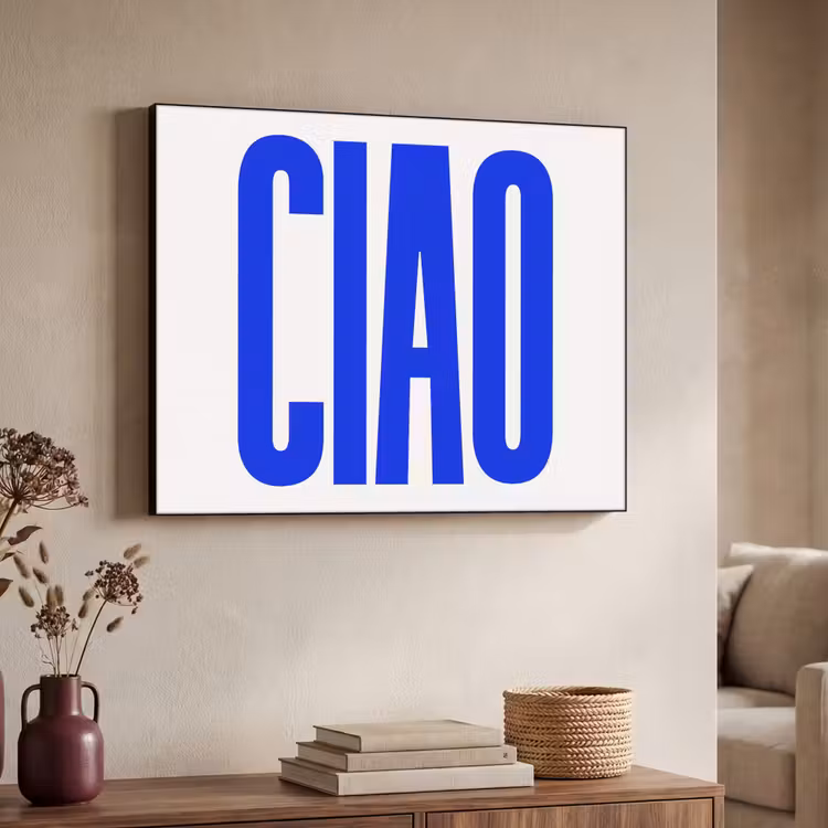 Ciao - Hoofdletters - Blauw - Minimalistisch Textielframe - compleet frame klein -sfeer3