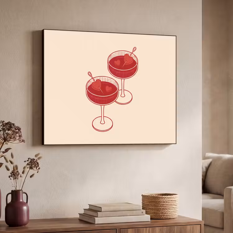 Cocktail - Hartjes - Liefde - Illustratie - Rood Textielframe zwart klein -sfeer3