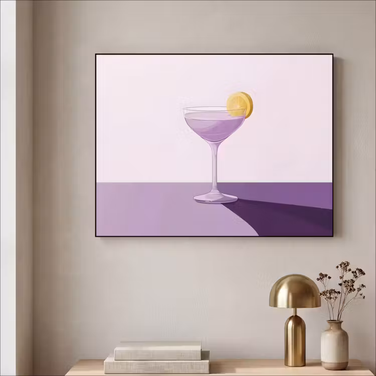 Cocktail - Paars - Minimalistisch - Citroen Textielframe zwart klein -sfeer2
