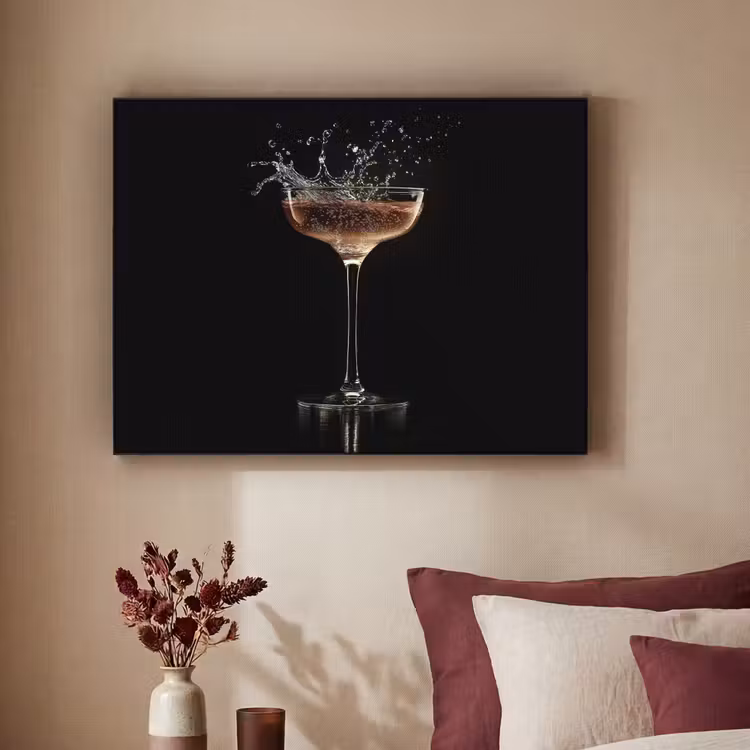Cocktail - Zwart - Spetters - Glas Textielframe zwart klein -sfeer1