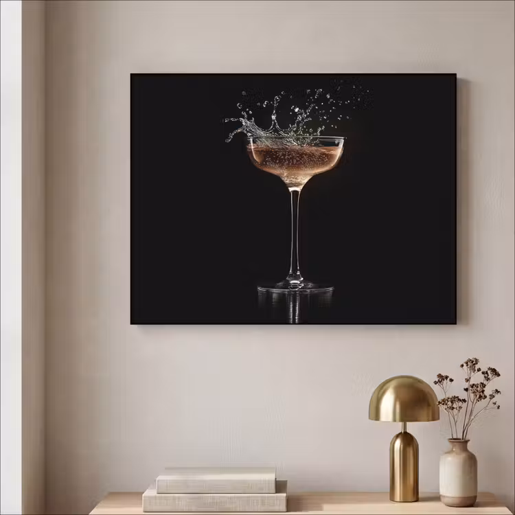 Cocktail - Zwart - Spetters - Glas Textielframe zwart klein -sfeer2