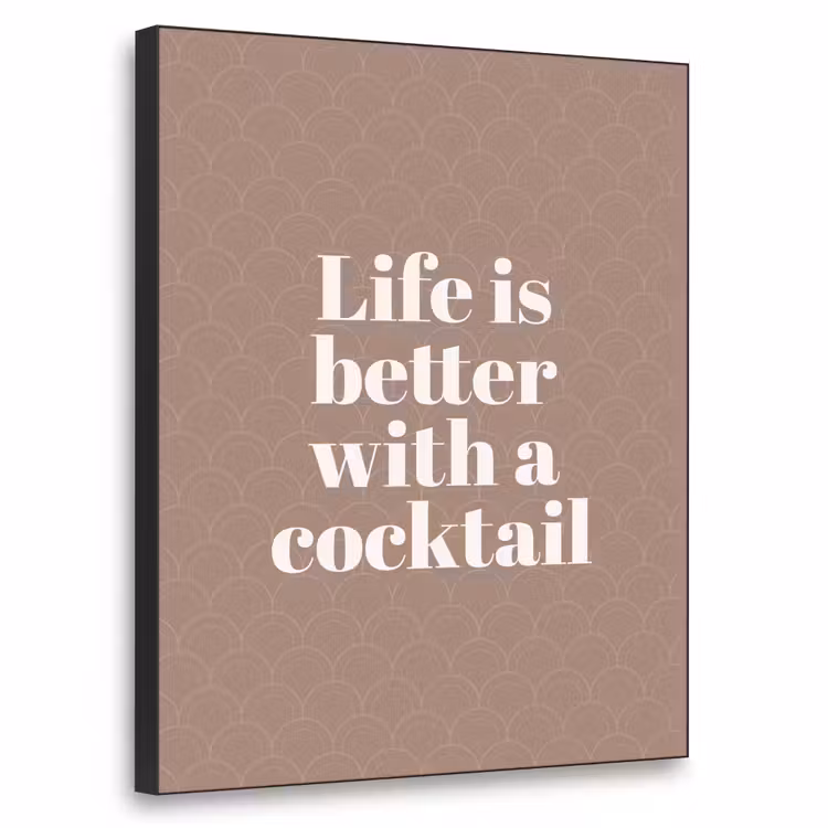 Cocktail - Tekst - Patroon - Wit Textielframe zwart klein -3d