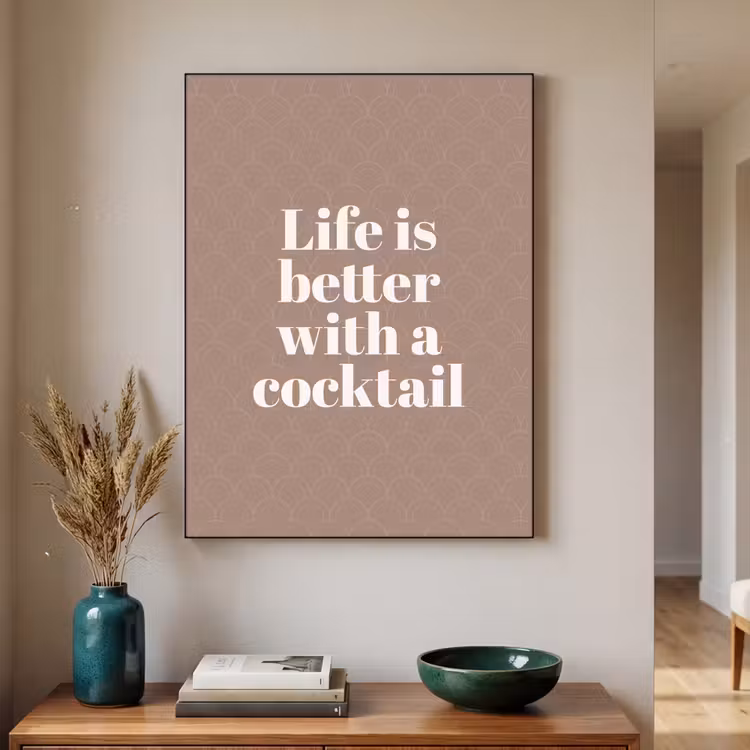 Cocktail - Tekst - Patroon - Wit Textielframe zwart klein -sfeer1
