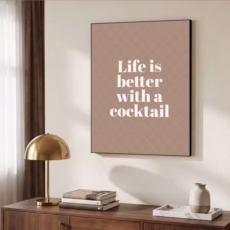 Cocktail - Tekst - Patroon - Wit Textielframe zwart klein -sfeer3