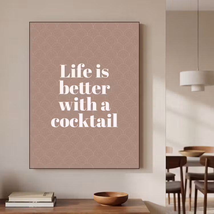 Cocktail - Tekst - Patroon - Wit Textielframe zwart klein -sfeer2