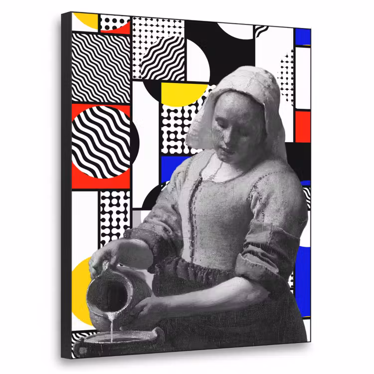 Collage - Mondriaan - Melkmeisje Textielframe zwart klein -3d