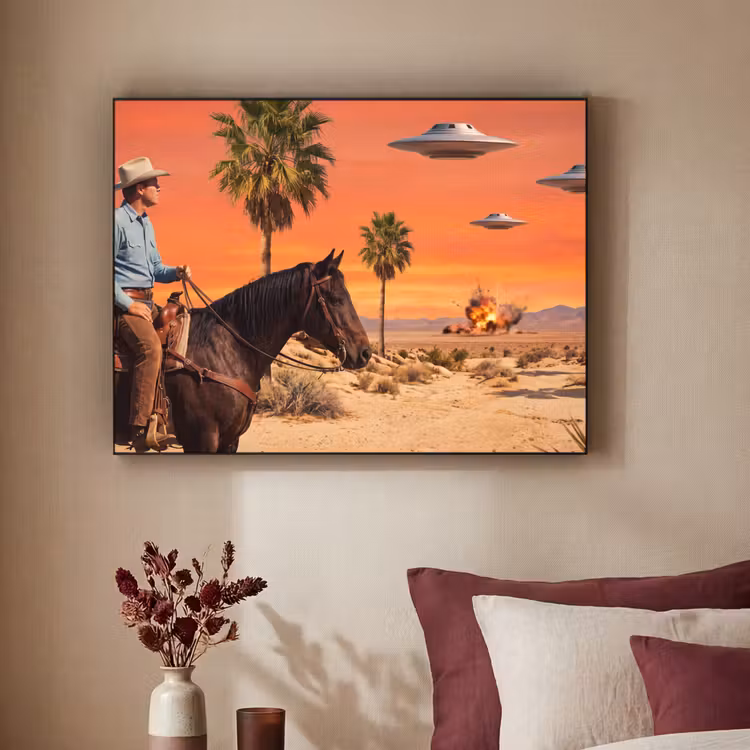 Art Frame - Cowboy – Pferd – Wüste - Cowboy - Paard - Woestijn Textielframe zwart klein