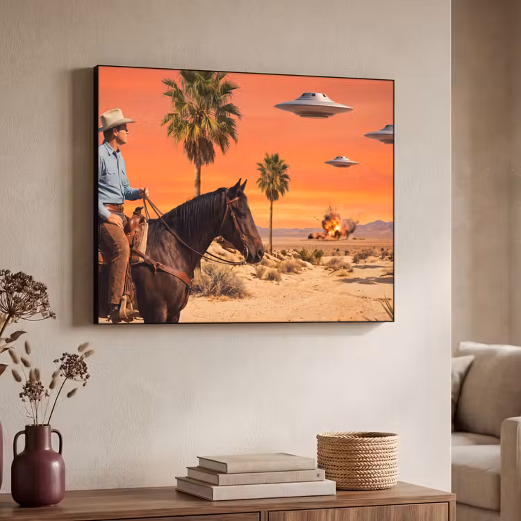 Art Frame - Cowboy – Pferd – Wüste - Cowboy - Paard - Woestijn Textielframe zwart klein