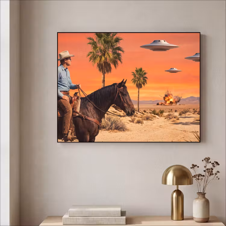 Art Frame - Cowboy – Pferd – Wüste - Cowboy - Paard - Woestijn Textielframe zwart klein