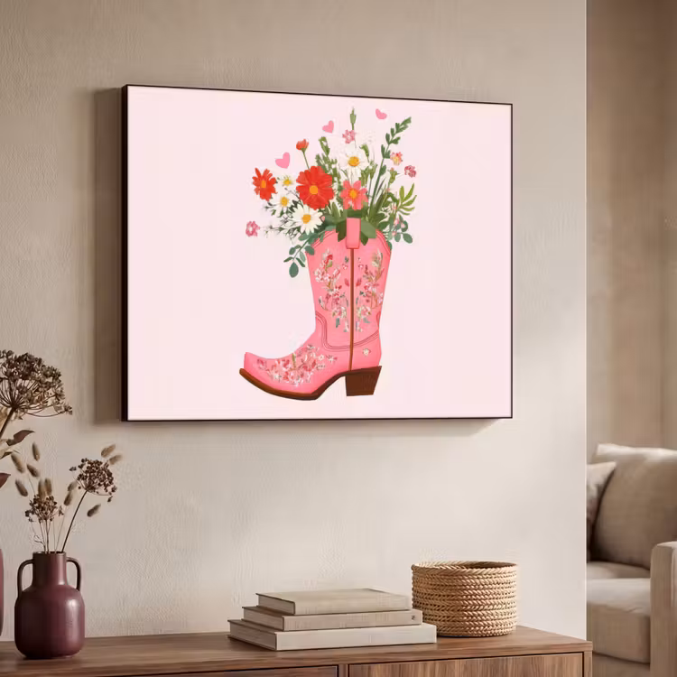 Cowboylaarzen - Roze - Boeket - Bloemen Textielframe - compleet frame klein -sfeer3