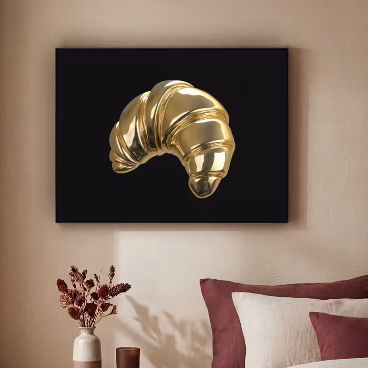 Croissant - Brood - Goud - Zwart Textielframe zwart klein -sfeer1