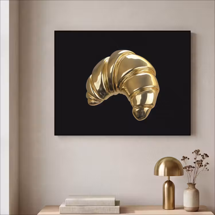 Croissant - Brood - Goud - Zwart Textielframe - compleet frame klein -sfeer2