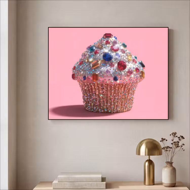 Cupcake - Kleurrijk - Edelstenen Textielframe - compleet frame klein -sfeer2