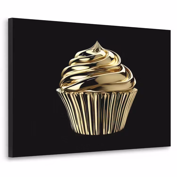 Cupcake - Eten - Goud - Zwart Textielframe zwart klein -3d