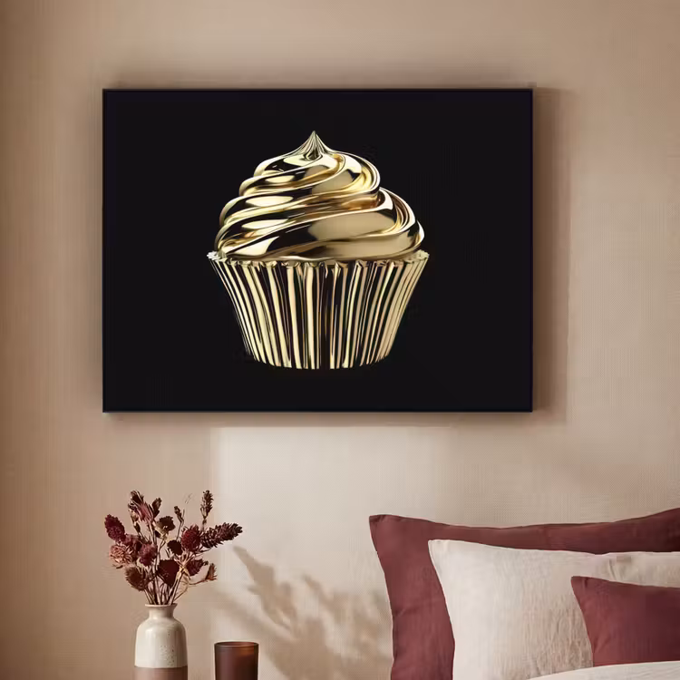 Cupcake - Eten - Goud - Zwart Textielframe zwart klein -sfeer1