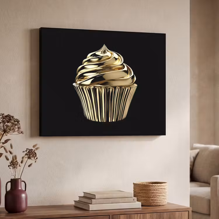 Cupcake - Eten - Goud - Zwart Textielframe - compleet frame klein -sfeer3