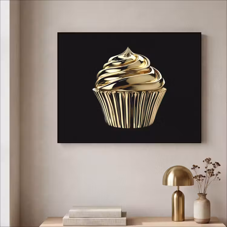 Cupcake - Eten - Goud - Zwart Textielframe zwart klein -sfeer2
