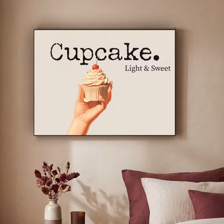 Cupcake - Zoet - Kers Textielframe zwart klein -sfeer1